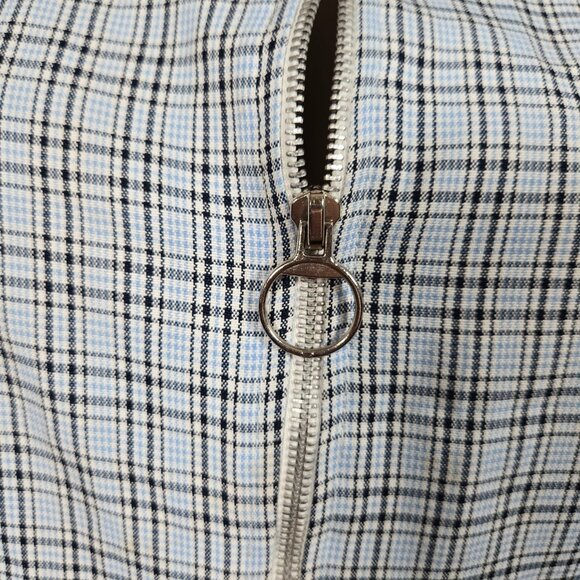 Vintage 90s Light Blue Plaid Zip Up Vest Sleeveless Top Size M Cropped Academia - Picture 2 of 7